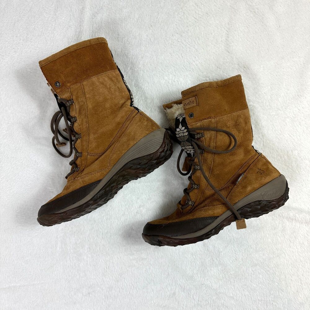 Cushe Allpine Cone Womens Boots Size 8 Tan Suede Faux Fur Winter Lace Up UW00902